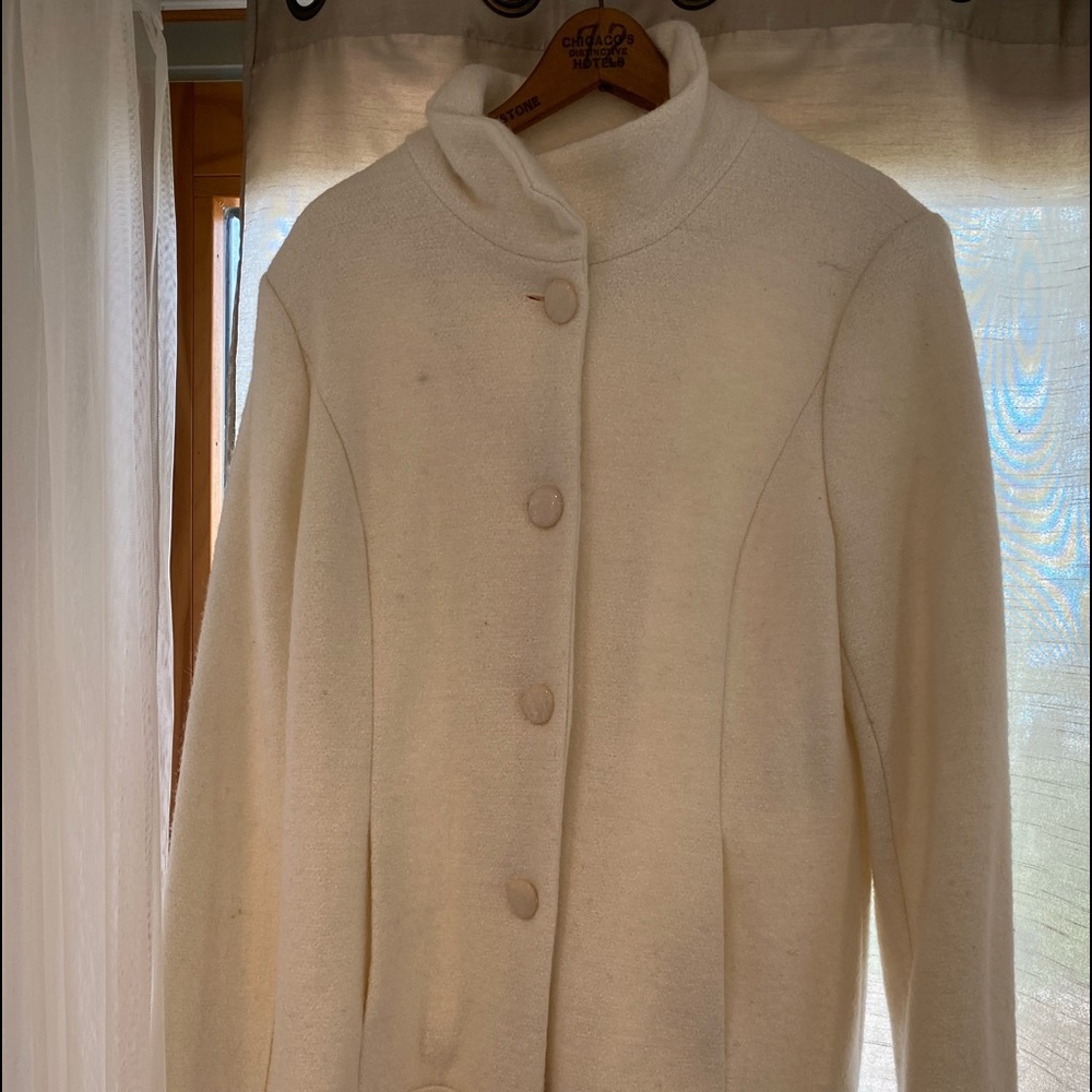 Vintage Kensie XL wool white flared coat pink stripe lined